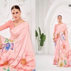 Elegant Floral Saree in Teal and White